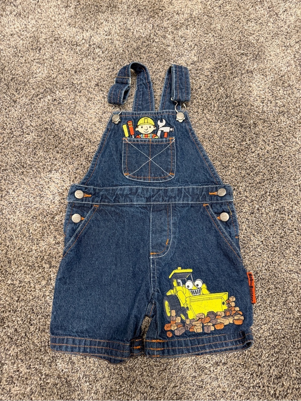 Vintage bob the builder Kids Denim Short Overalls size 2